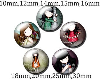 Girl Y164 Glass cabochons, handmade. Diameter 10mm 12mm 14mm 15mm 16mm 18mm(10pcs)20mm 25mm 30mm(5pcs)