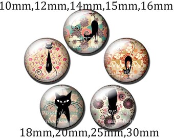 Chat Y105 Cabochons en verre,fait par mains.Diametre 10mm 12mm 14mm 15mm 16mm 18mm(10pcs),et 20mm 25mm 30mm(5pcs)