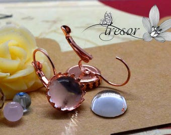 Earring, Support, 12mm, Cabochon, Glass, Rose Gold Color