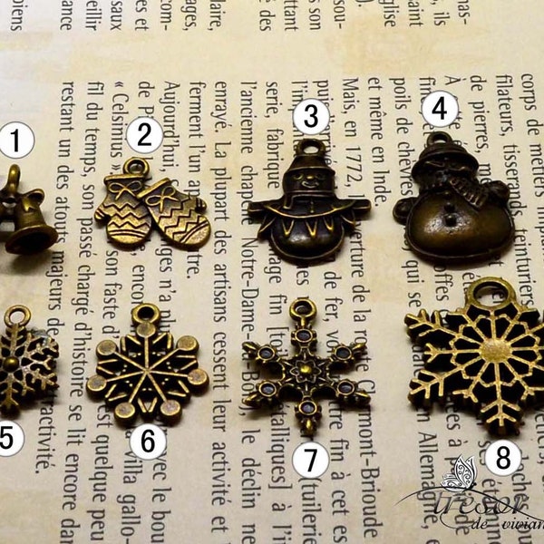 Cloche,gant,bonhomme de neige,flocon de neige,noël,Breloque pendentif Bronze à choisir Bijoux Fait à la main QDW013