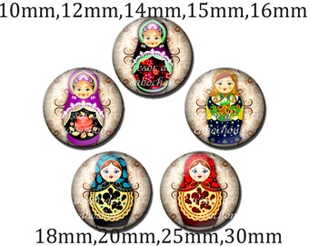 Y098,Russian doll,Glass Cabochons,handmade.10mm 14mm 14mm 16mm 18mm (10pcs)20mm 25mm 30mm (5pcs)