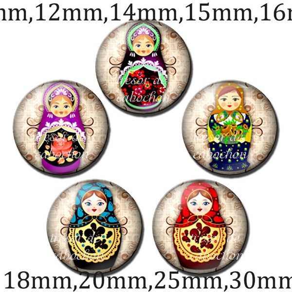 Y098,Poupée russe,Cabochons en verre,fait par mains.10mm 12mm 14mm 15mm 16mm 18mm(10pcs)20mm 25mm 30mm(5pcs)