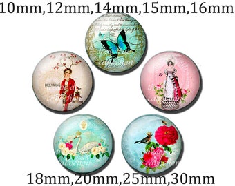 Y483,vintage,Girl,papillon,flower,swan,glass cabochons,made by hands.10mm 14mm 15mm 16mm 18mm (10pcs)20mm 25mm 30mm (5pcs)