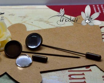 supports, pins, Bronze, 12mm + glass Cabochon, 12mm