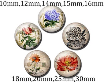 50 Cabochons Verre Fleur Imprimé 18mm - Mosaïque DIY Bijoux - Couleurs Mélangées