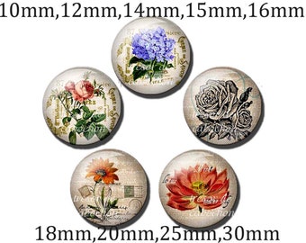 Y263,Rétro,fleur,Cabochons en verre,fait par mains.Diametre 10mm 12mm 14mm 15mm 16mm 18mm(10pcs)20mm 25mm 30mm(5pcs)