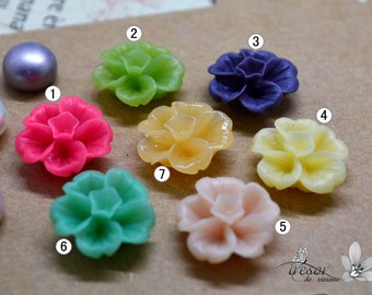 Lot de 5pcs de 008Fleurs en résine, 14mm, Flower,Cabochons,couleur,Boucles d'oreilles, colliers, bijoux, bas