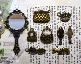 Miroir,peigne,lunettes de soleil,sac à main,accessoires,Breloque pendentif Bronze à choisir Bijoux Fait à la main QKP031