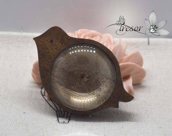Bird, materials, brooches, wood 25mm + glass Cabochon, 25mm