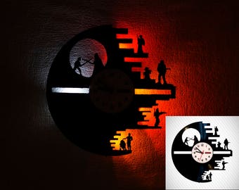 Star Wars clock, Star Wars Wall clock, vinyl record clock, vinyl clock, LED lights, steampunk wall clock, nightlights, kids clock