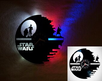 Star Wars clock, Star Wars Wall clock, vinyl record clock, vinyl clock, LED lights, steampunk wall clock, nightlights, kids clock