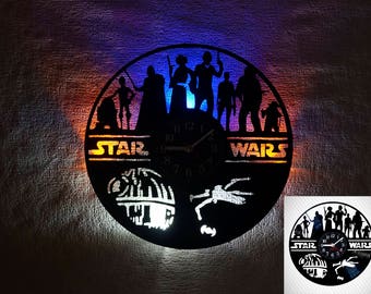 Star Wars vinyl clock, Starwars Wall clock, vinyl record clock, LED lights, Star wars décor, Kids clock, wall art, wall lights