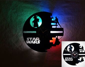 Star Wars clock, Star Wars Wall clock, vinyl clock, vinyl record clock, LED clock, LED lights, steampunk wall clock, nightlights, kids clock