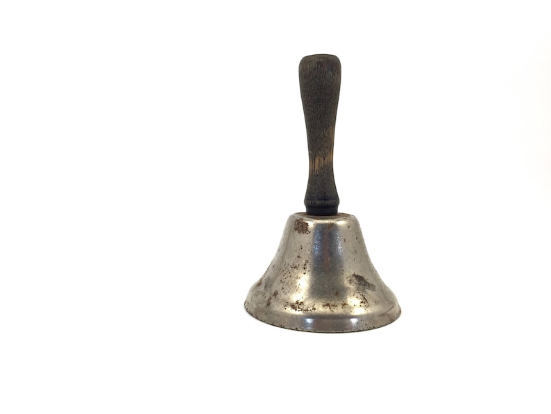 Service Bell Hotel Bell School Bell Dinner Bell Hand Bell Wood Handle Bell Music Toy Farm House Decor Vintage