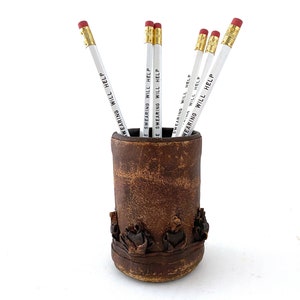 Leather Pen Holder Vintage Desk Organizer Pencil Holder Makeup Brush Holder Paint Brush Holder Desk Accessories Pen Holder for Desk Gift