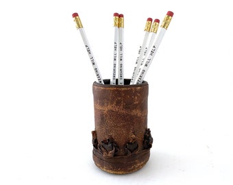 Leather Pen Holder Vintage Desk Organizer Pencil Holder Makeup Brush Holder Paint Brush Holder Desk Accessories Pen Holder for Desk Gift