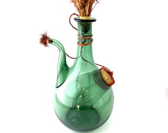 Demijohn Wine Decanter Italian Hand Blown Green Glass Decorative Bottle With All Three Corks Sommelier Gift Napa Valley