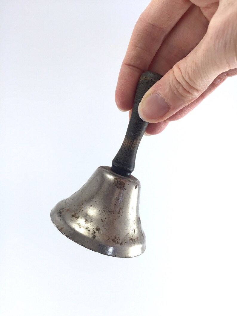 Service Bell Hotel Bell School Bell Dinner Bell Hand Bell Wood Handle Bell Music Toy Farm House Decor Vintage