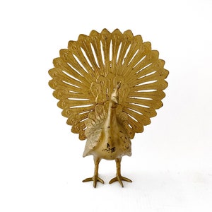 Large Vintage Gold Painted Metal Peacock Book End for Heavy Books Vintage Doorstop