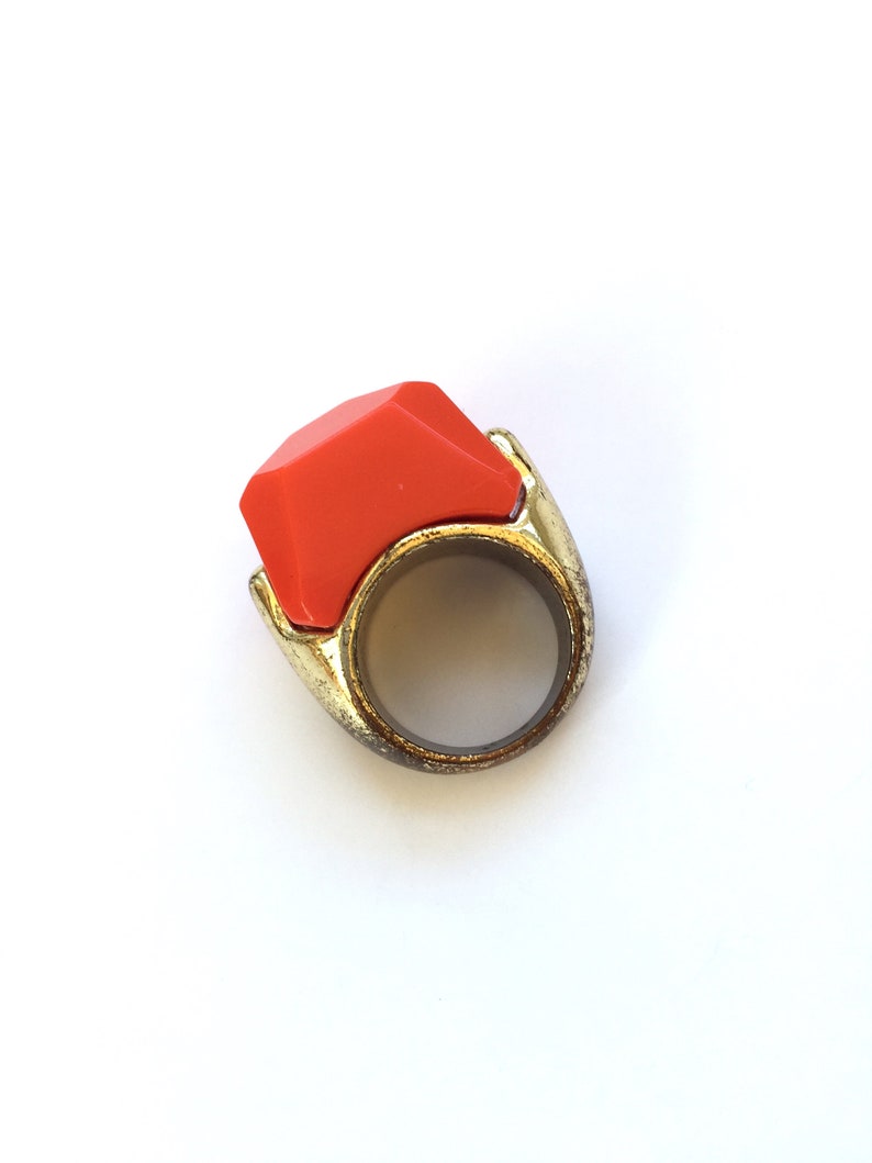 Bakelite Ring Bakelite Jewelry Chunky Orange Ring Orange Pride Syracuse University Vintage Costume Jewelry Orange Multifaceted Stone Gift