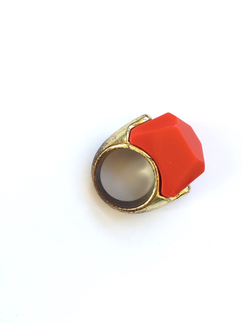 Bakelite Ring Bakelite Jewelry Chunky Orange Ring Orange Pride Syracuse University Vintage Costume Jewelry Orange Multifaceted Stone Gift