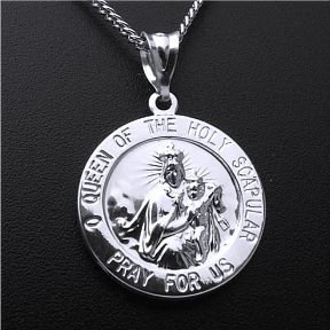 Holy Scapular .925 Sterling Silver Pendant Medal Necklace and 18 Chain ...