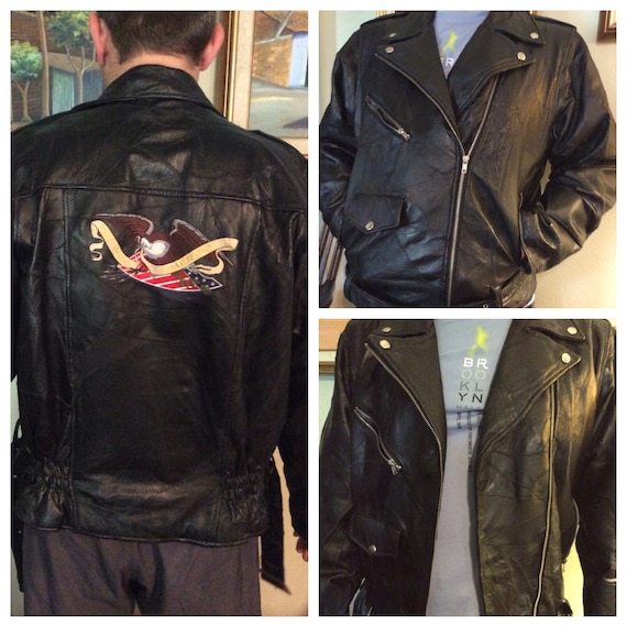Vintage leather motorcycle jacket retro leather ja