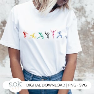 Mächtiger Morphin Power Rangers SVG PNG Design | Silhouette Zeichnung | Digitaler Download | Bekleidungs-Sublimationsdatei