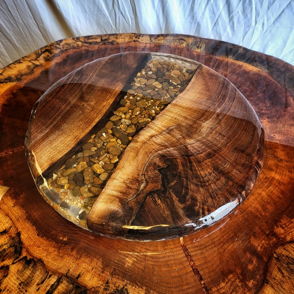 Captivating Black Walnut Clear River Rock Lazy Susan Epoxy Top Coat Water Proof Durable Finish - Handcrafted Elegance for Your Home