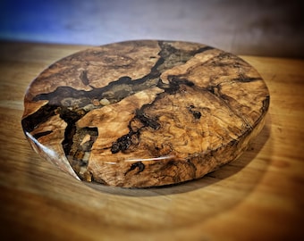 The Ozark River Lazy Susan | Live Edge Spalted Maple Burl Lazy Susan | River Rock & Hidden Arrowheads | Handmade Rustic Luxury Decor | Epoxy