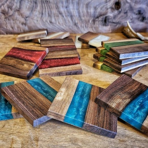 Black Walnut Epoxy River Coasters | Choose Your Color| Handcrafted| Christmas Gifts| Holidays| Live Edge| Rustic| Sets of 4