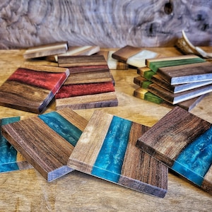 Black Walnut Epoxy River Coasters | Choose Your Color| Handcrafted| Christmas Gifts| Holidays| Live Edge| Rustic| Sets of 4