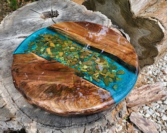 Black Walnut River Rock Lazy Susan: Handgefertigte glänzende Oberfläche