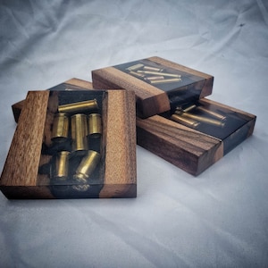 Walnut Wood Brass Ammo River Coasters (sets of 4) | House Warming l Epoxy River l Bullet | Christmas Gift | Police | Veterans | Hunter