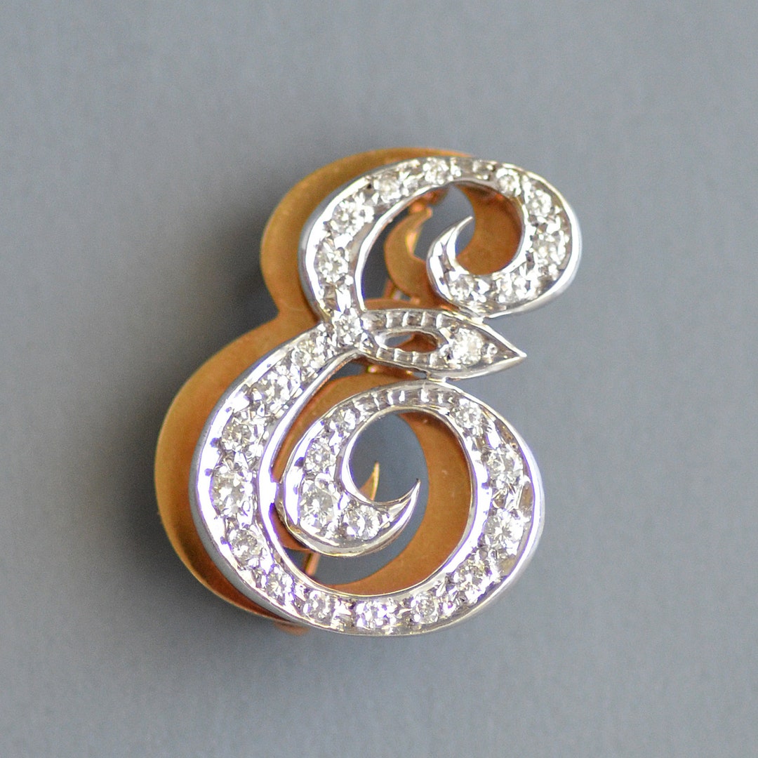 Script Brooch Vintage Brilliant Cut Diamond Script e Pendant/brooch in 14k White ...