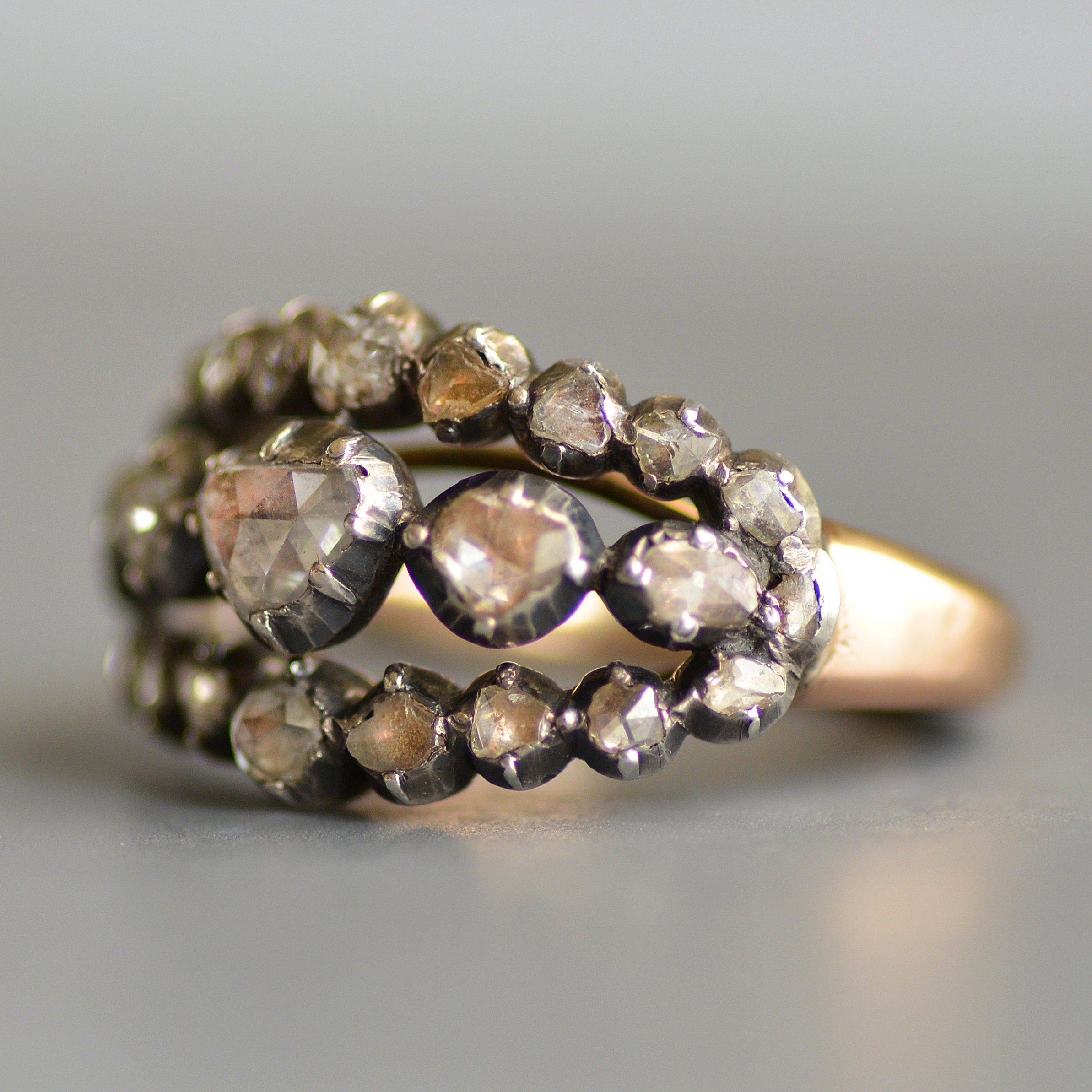 Antique Georgian Era Triple Row 3.50 Ctw Rose Cut Diamond Ring in ...