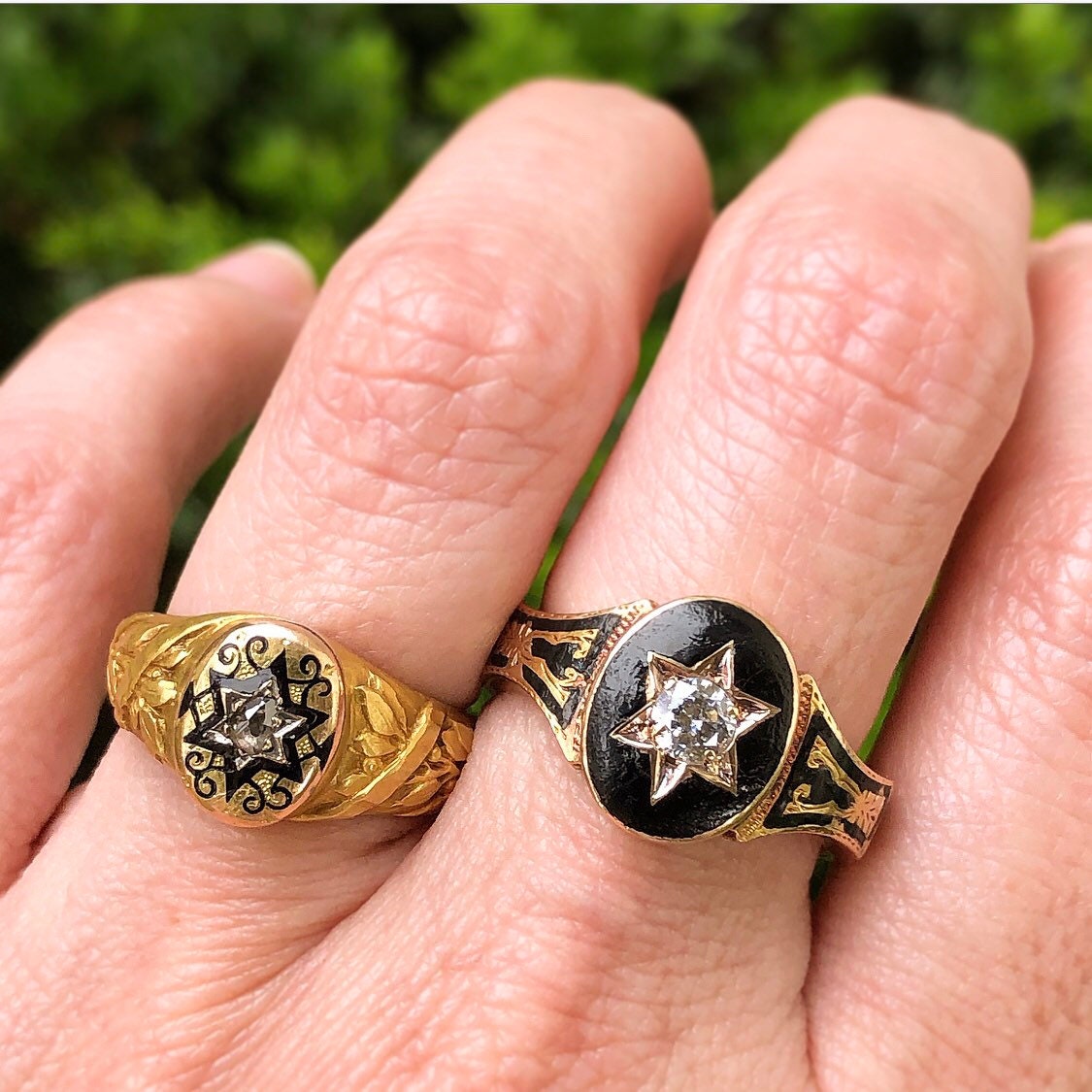 Antique Victorian Era Diamond and Black Enamel Mourning Ring | Etsy