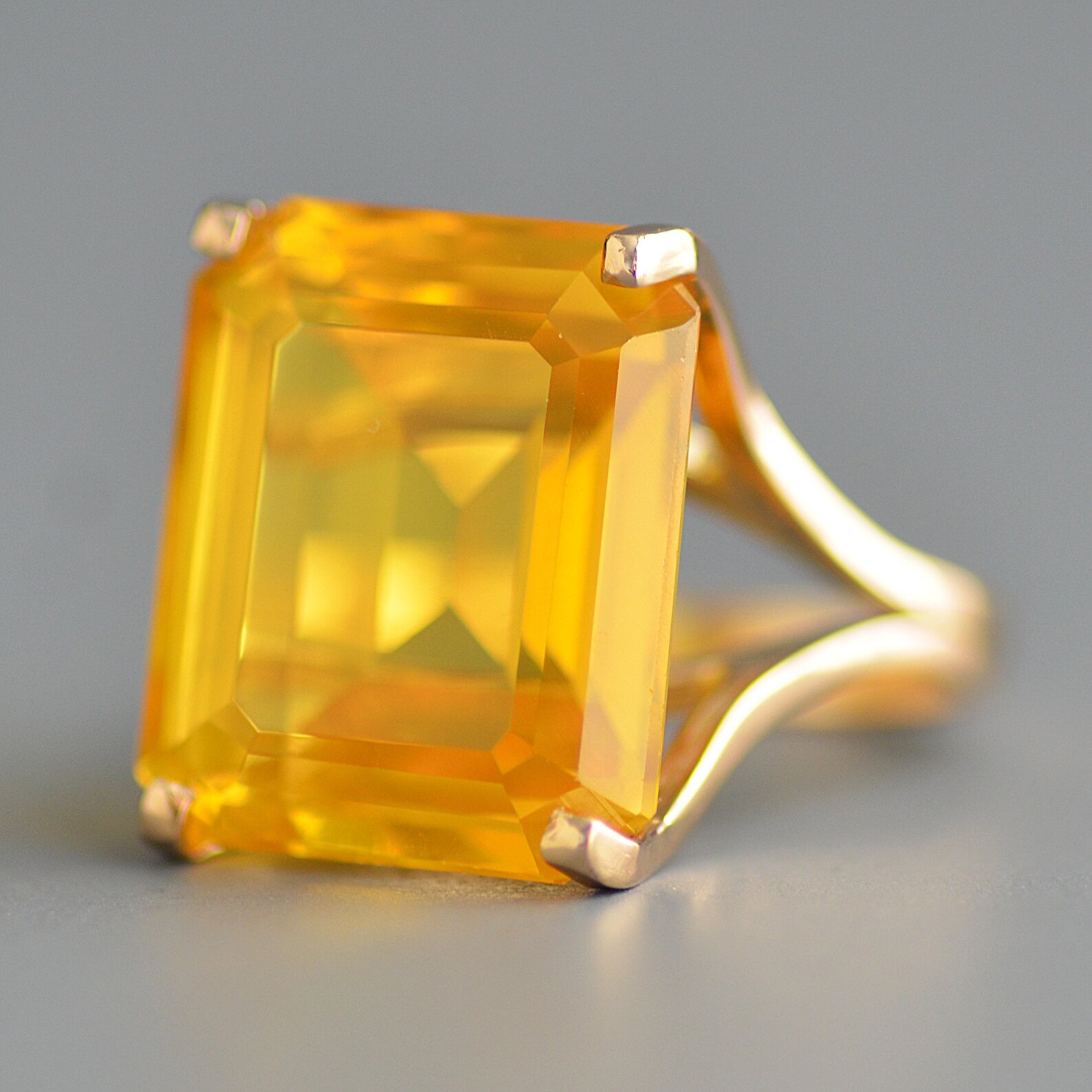 Vintage GIA synthetic yellow sapphire ring by Wesley Emmons in Etsy
