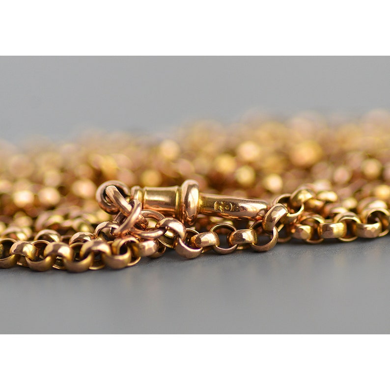 SOLD Layaway payment #4 Antique Victorian Era 56 softly faceted belcher link muff chain with dog clip in 9k gold