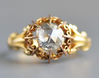 Antique Georgian period rose cut diamond solitaire ring in 18k gold
