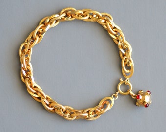 bracelet fantaisie vintage en or 14 carats à plusieurs maillons avec pendentif en or 18 carats et rubis