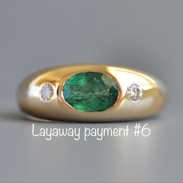 SOLD SOLD Layaway payment #6 - Vintage emerald and diamond gypsy set three stone ring in 14k gold