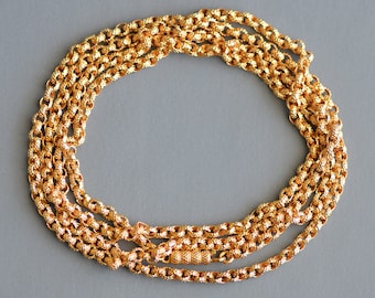 Antique Georgian period rare granulated pattern long belcher chain necklace in 9k gold, 18k gold