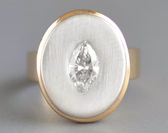 Vintage modernist marquise diamond ring in 14k yellow & white gold