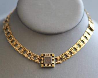 RARE Antique Victorian period convertible necklace/bracelets in 14k gold with black & white enamel