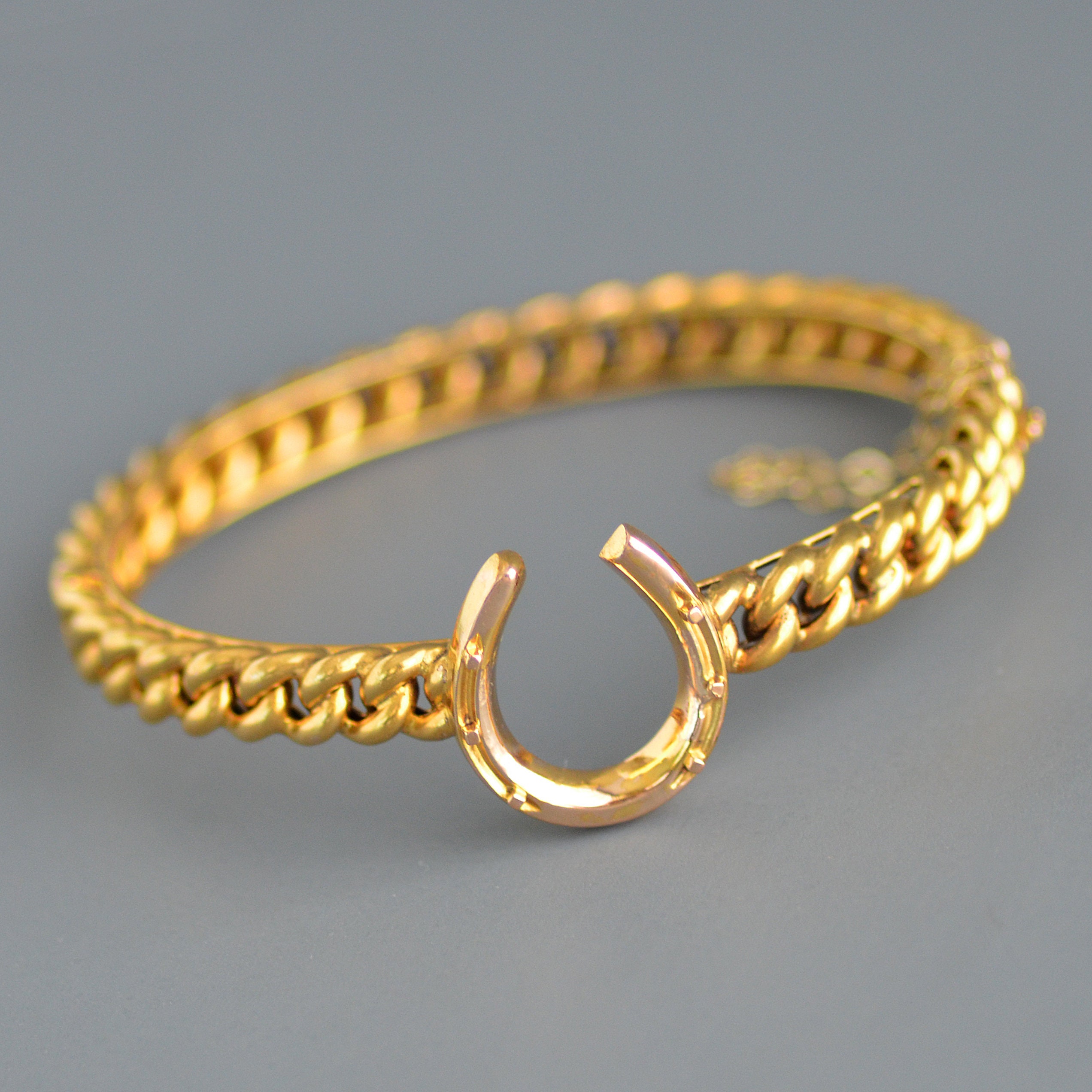 Antique Victorian Era Horseshoe Curb Link Bangle Bracelet With
