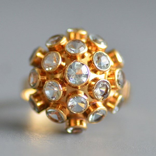 Vintage mid-century aquamarine Sputnik ring in 18k gold