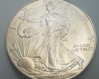 Silver Coin, 1 Oz Silver Coin, 2002 Silver Coin, 2002 Silver Eagle, Silver Investment, Silver American Eagle, 2002 Eagle, Silver Gift