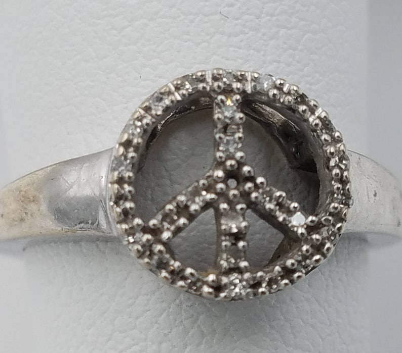 Peace Ring Perfect Gift\u2013 Free Shipping! Gold Ring 10K Solid White Gold Hand Made Designer Size 5 Peace Ring for Her
