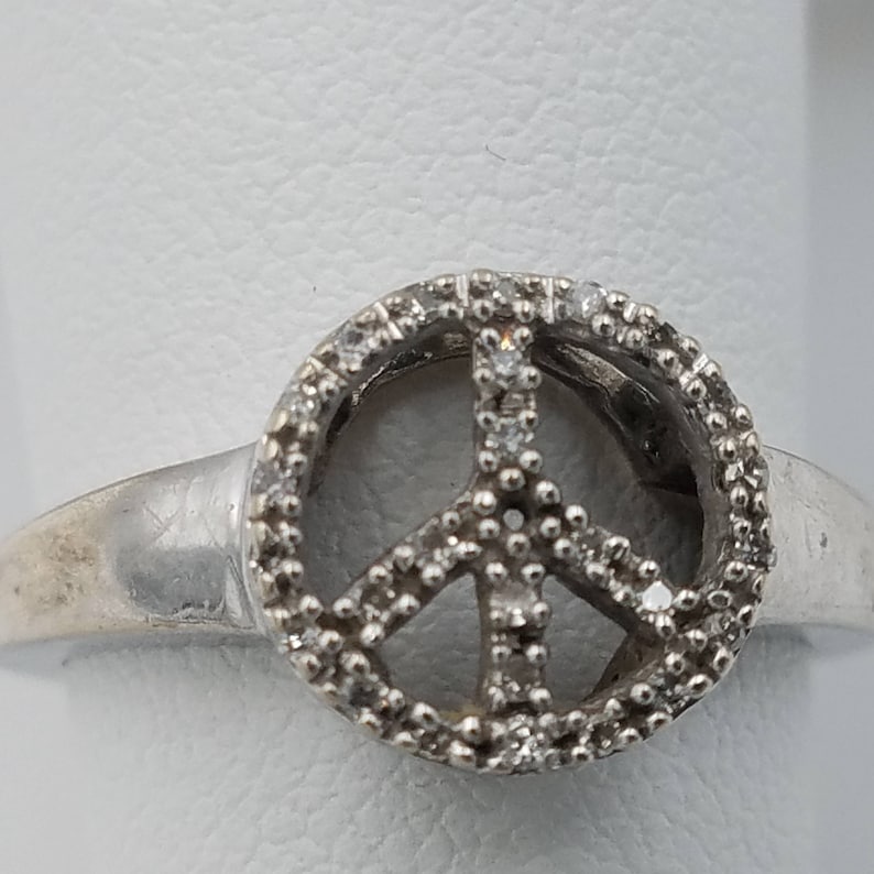 Peace Ring Perfect Gift\u2013 Free Shipping! Gold Ring 10K Solid White Gold Hand Made Designer Size 5 Peace Ring for Her